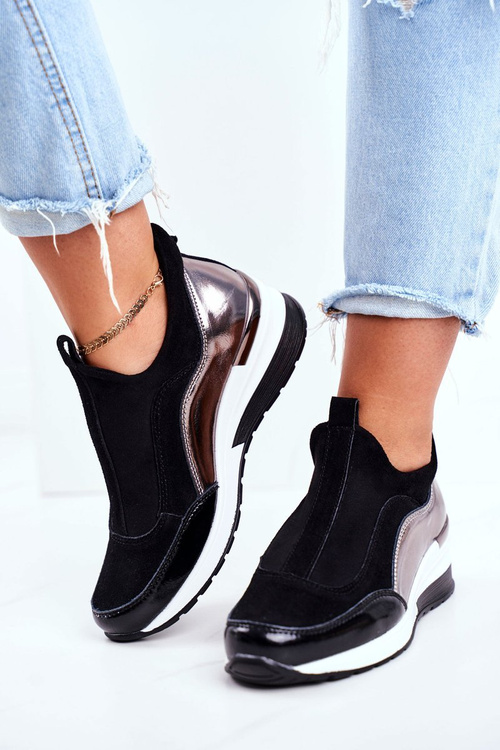 Kožené Klínové Tenisky Sneakers Vinceza 7780 Černé