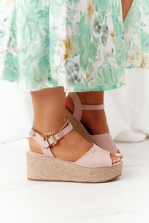 Klínové Sandály S Copánky Big Star FF274749 Nude