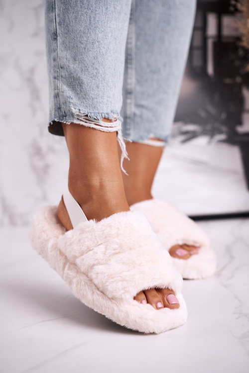 Dámska papci na platforme kožušina béžová snehová vločka