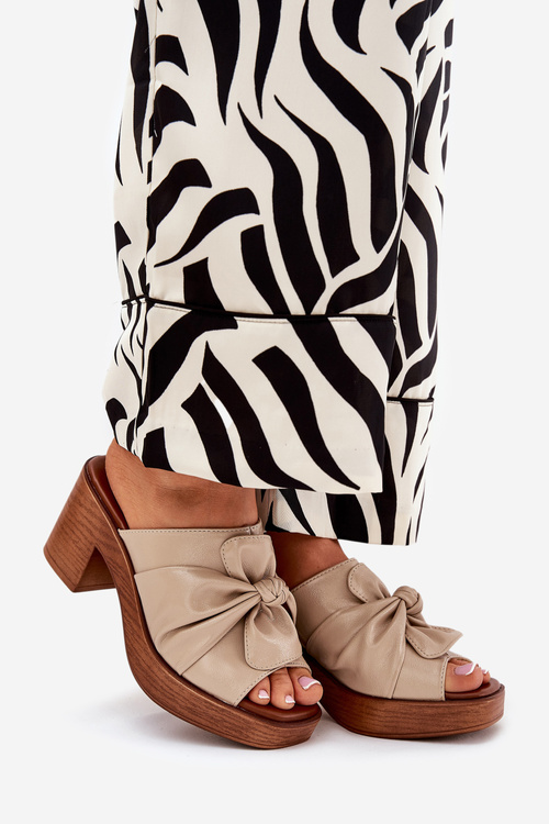 Dámské Pantofle Na Podpatku Z Eko Kůže Béžové Kikilla