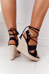 Šněrovací Klínové Sandály S Copánky Černé Mallorca