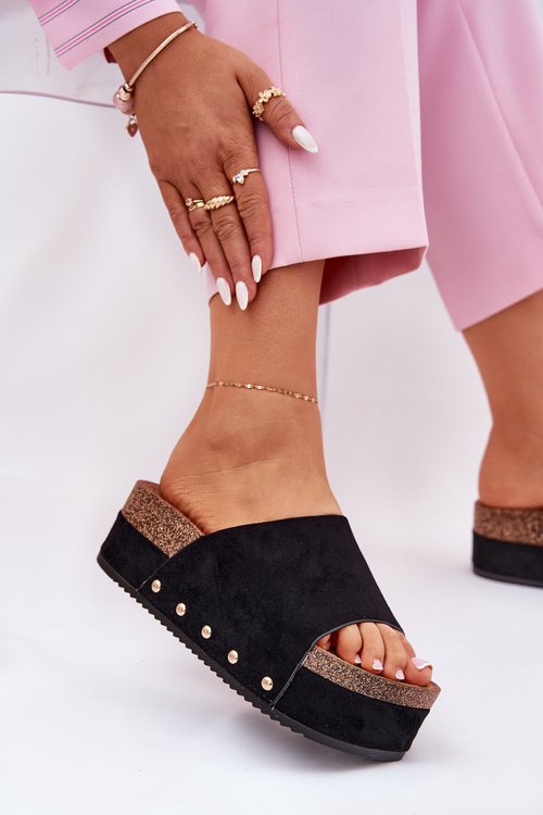 Dámské Pantofle Na Masivní Platformě Eko Velurové Černé Vinnibe