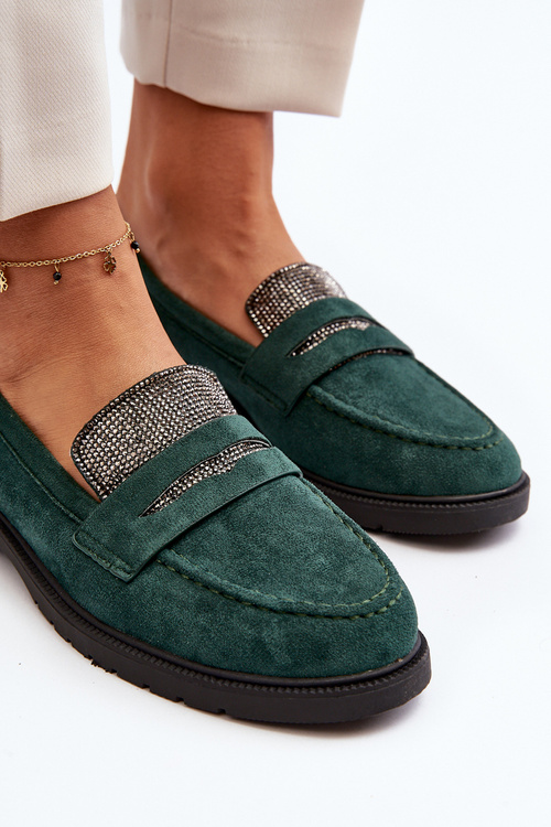 Dámské zdobené mokasíny tmavě zelené Dananei