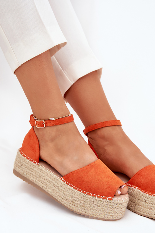 Dámske espadrilky na platforme s pletením oranžové Selise