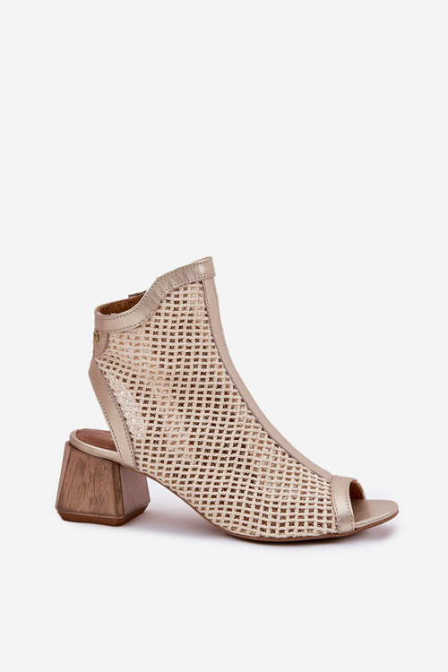 Dámské Kožené Botky Na Podpatku S Odkrytou Patou Maciejka 06899-25 Zlatohnědé