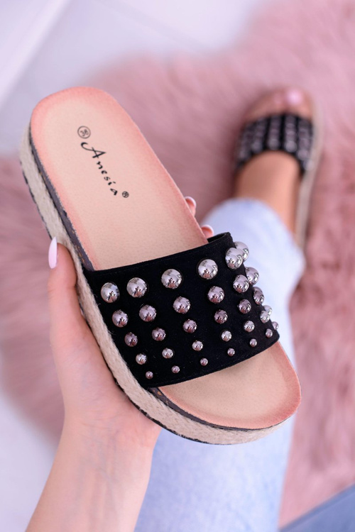 Dámske čierne flip -flops s ortho zirkónmi