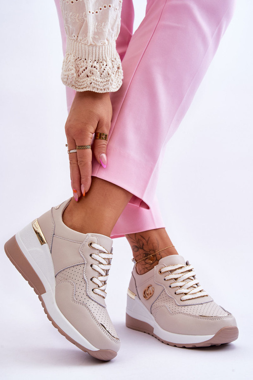 Dámské kožené sportovní boty na klínku Béžove Rebeca