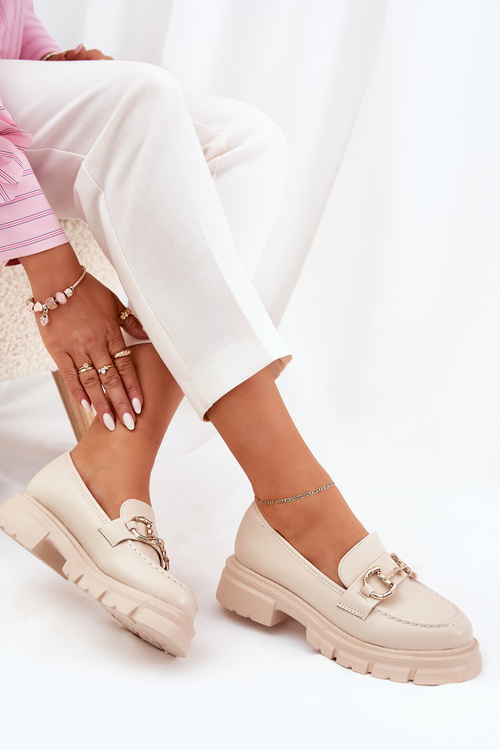 Dámske Mokasíny Eko Koža So Zlatým Detailom Béžové Ravalissea