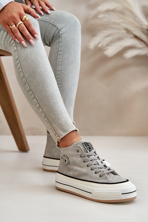 Zateplené dámske tenisky na platforme z eko kože Big Star OO274070 šedé