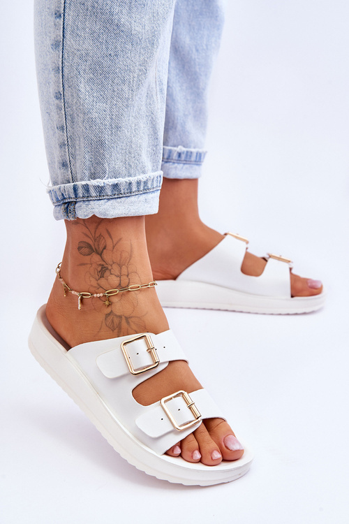 Dámské pantofle na platformě s pruhy Bílé Clever