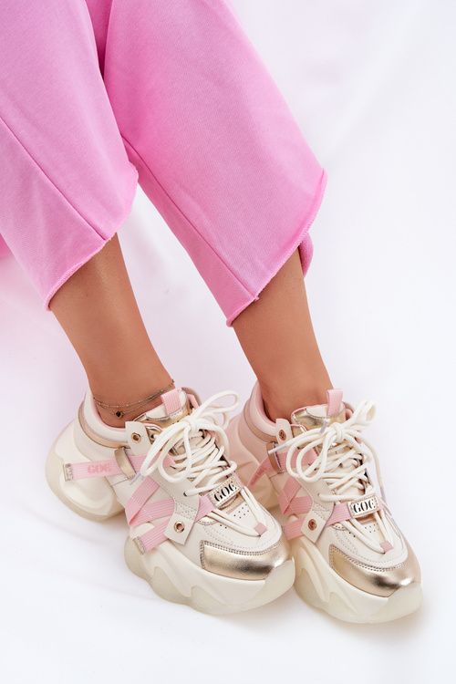 Dámske Kožené Tenisky Na Masívnej Podošve GOE RR2N4031 Béžové