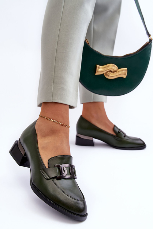 Kožené mokasíny na podpatku tmavě zelené Sakina