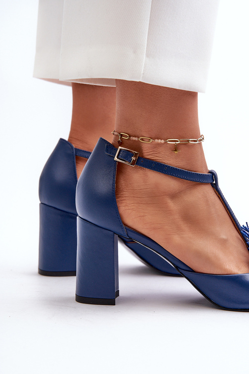 Kožené sandále na opätku s ozdobou Laura Messi 2758 Modré