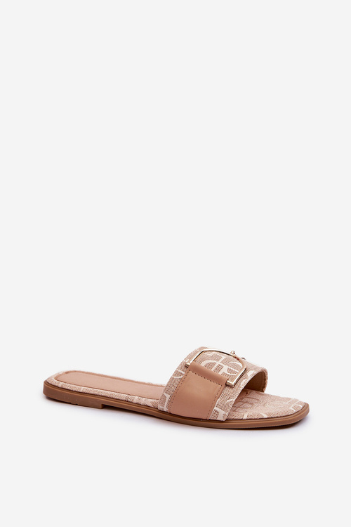 Lesklé Dámske Papuče S Ozdobou Beige Taleci