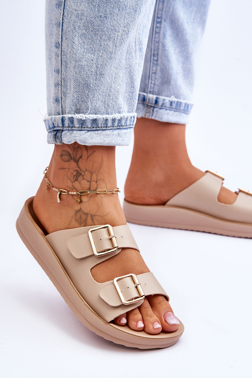 Dámské pantofle na platformě s pruhy Béžové Clever