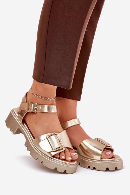 Eko Kožené Sandále Dámske S Prackou Zlate Gofielle