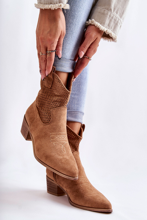 Suede Openwork Cowboy topánky s ťavou elvire stehing