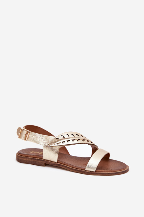 Dámské kožené sandály na plochém podpatku Zazoo 3688 zlaté