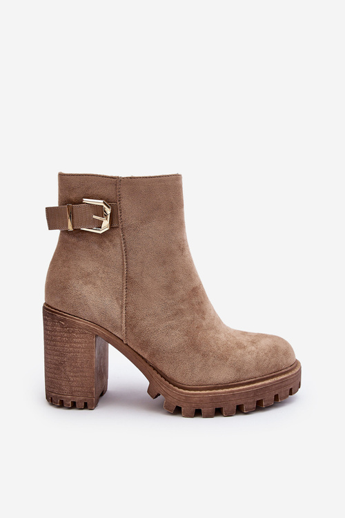 Dámské semišové botky s ozdobou na vysokém podpatku Bežové Menoria