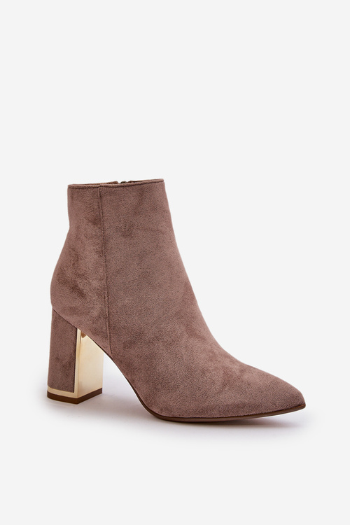 Dámské botky na podpatku se zipem zateplené eko semišové béžové Mevair