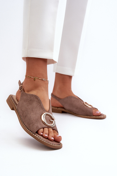 Elegantné Dámske Sandále S Ozdobou Z Ekokože S.Barski KV27-058 Hnedé