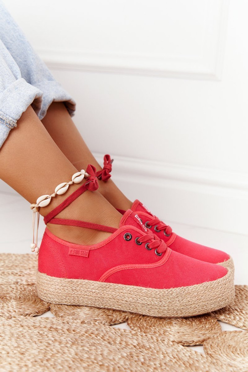 Čipka -up espadrilles na pletenej veľkej hviezde FF274141 Red Platform