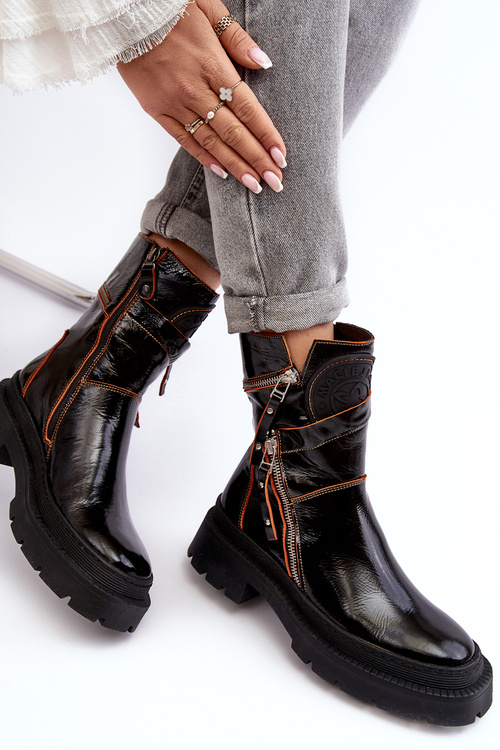 Dámske lakované kožené topánky s čiernymi posúvačmi Maciejka 06238-18