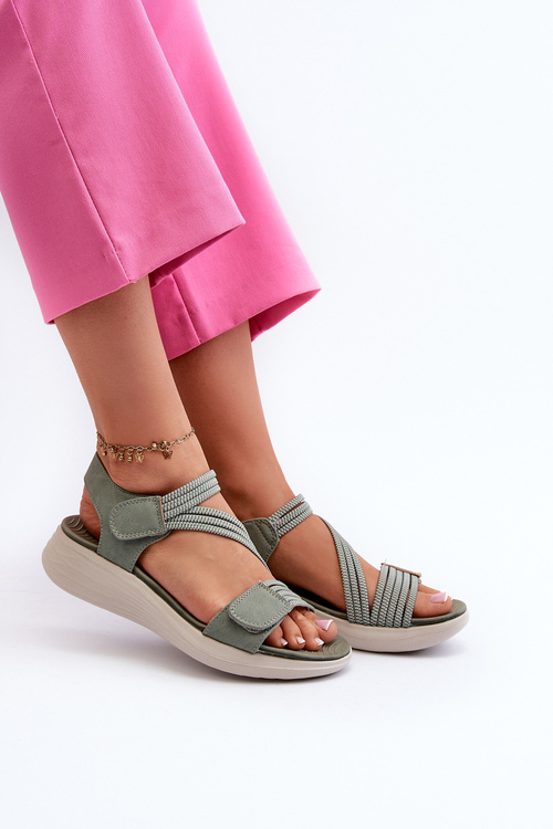 Dámske pohodlné zelené sandále na suchý zips Eladora