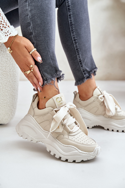 Dámské Kožené Tenisky Béžové CheBello 4583