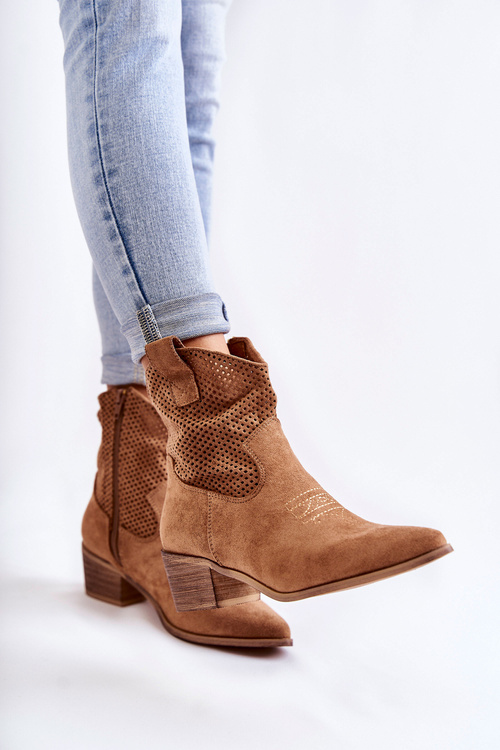 Suede Openwork Cowboy topánky s ťavou elvire stehing