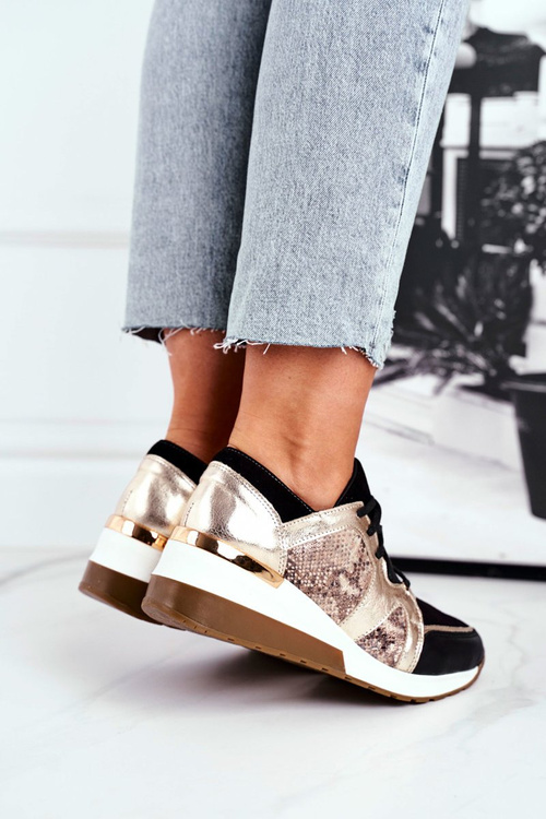 Kožené Klínové Tenisky Sneakers Zlaté Nicole 2465