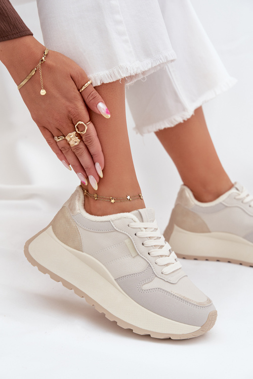 Zateplené dámské sneakersy na platformě Big Star SS274008 HI-POLY SYSTEM světle béžové