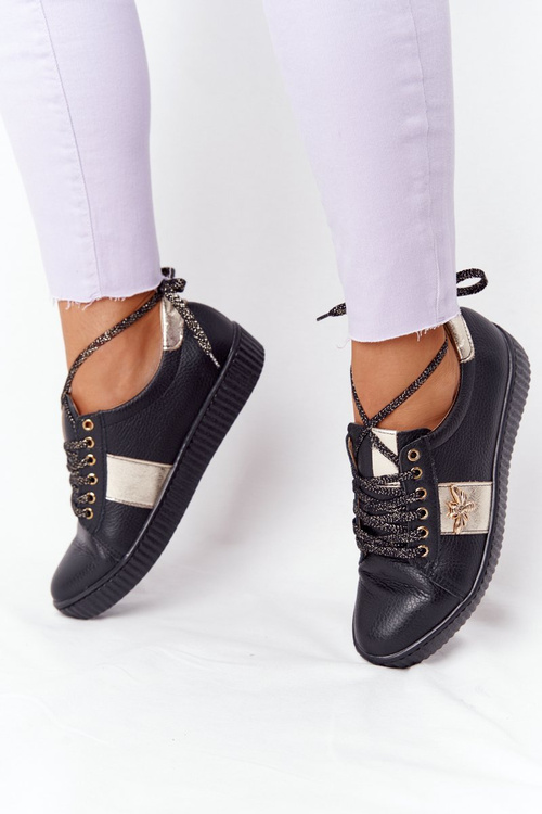 Dámské Kožené Tenisky Lewski Shoes 2786-0 Černé-Zlaté