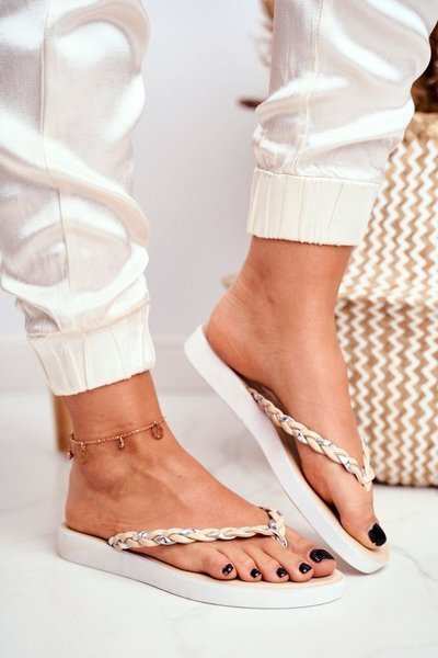 Dámske flip -flops flip -flops spletený béžový pás peggie