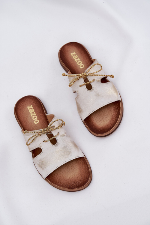 Dámské kožené sandály na plochém podpatku Zazoo 3022 zlaté oprané