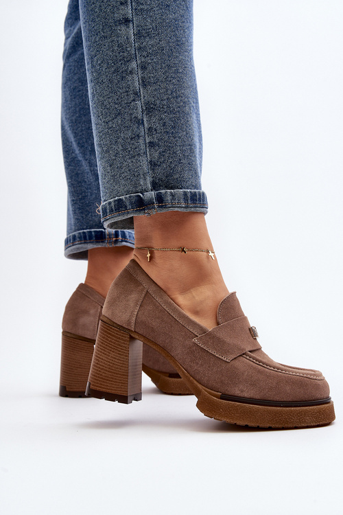 Zazoo 20169 Semišové Boty Na Podpatku Tmavě Béžové