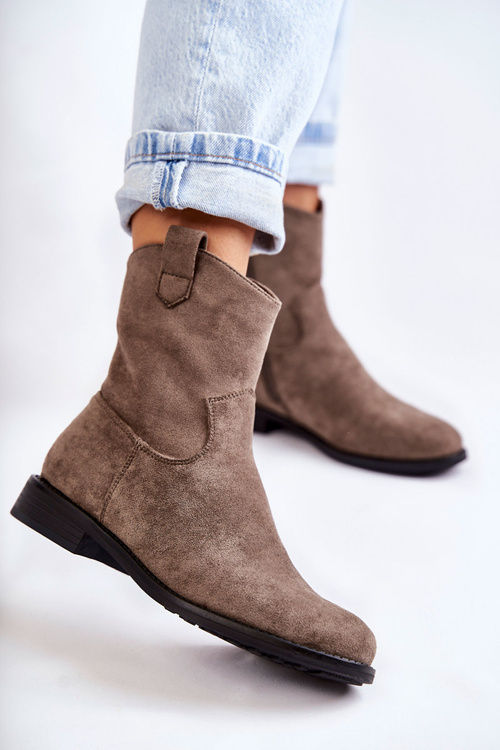 Dámské semišové kozačky na plochém podpatku Tmavě šedá Fiorenz