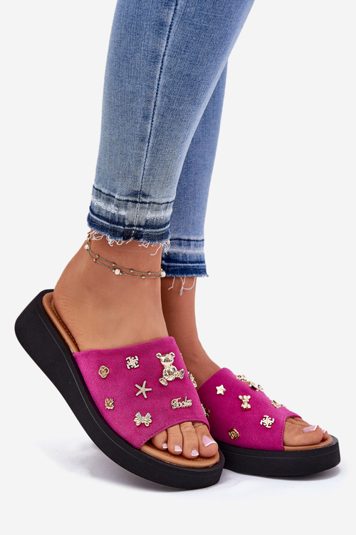 Dámske Zamszové Papuče S Pripínkami Fuchsie Vinceza 66741