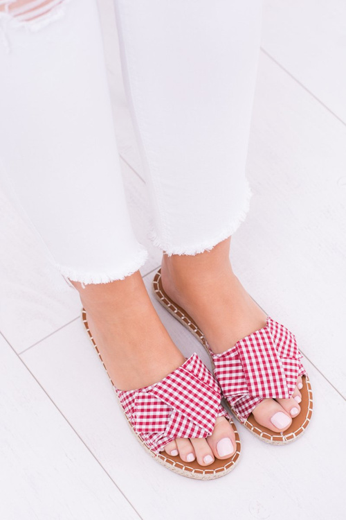 Ženské žabky s mašľami pin-up girl červené