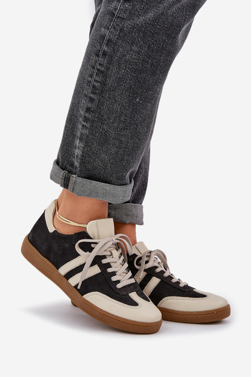 Zazoo N1068 Kožené Nízke Tenisky Dámske Čierne