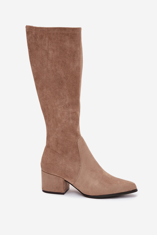 Dámské kozačky na nízkém podpatku ekologická semiš Sergio Leone KZ212 béžové