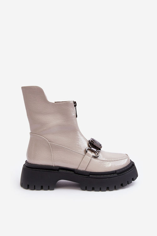 Dámské lakové boty na zip D&A MR870-94 Světle šedá