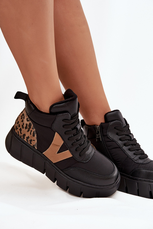 Kožené dámské kozačky na platformě vyhřívané Vinceza 66838 Černé