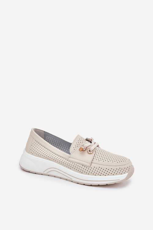 Kožené Polobotky Z Prírodnej Kože Na Platforme Artiker 56C2102 Béžové