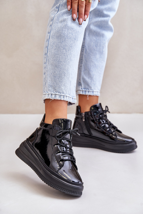 Lehké Lakované Sportovní Boty Na Platformě Přírodní Kůže Artiker 55C1049 Černé