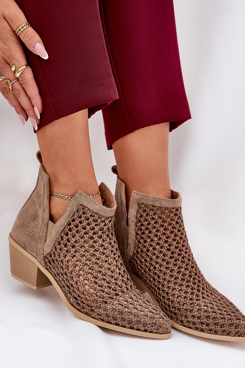 Dámské Otevřené Botky Na Podpatku S Výřezy A Pletením Khaki Tulifedi