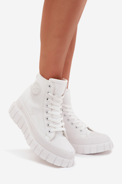 Zateplené Vysoké Tenisky Dámské Na Platformě Se Zipem Bílé Sarira