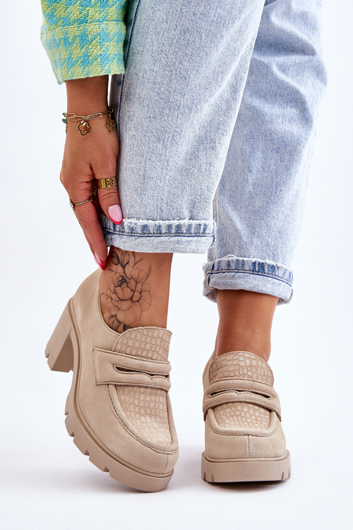 Semišové topánky na stĺpiku a platforme ľahké béžové lemar Arabell