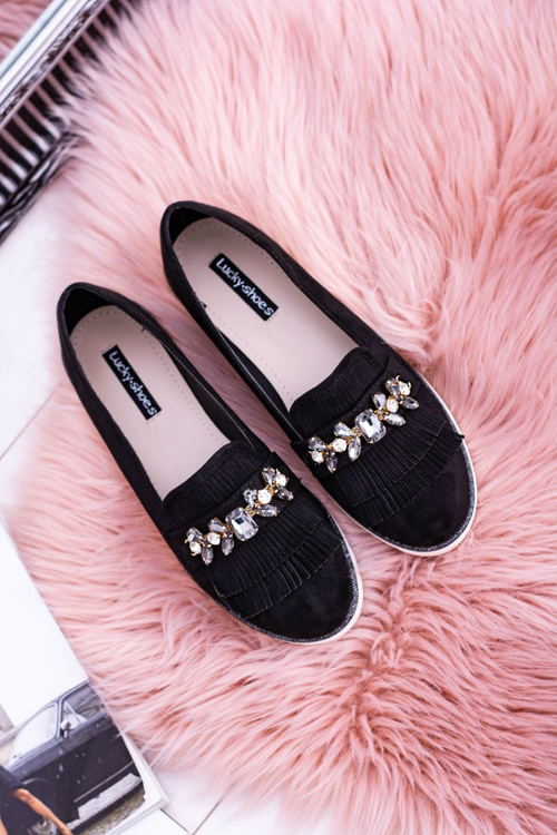 černé semišové mokasíny s krystaly Vivaro