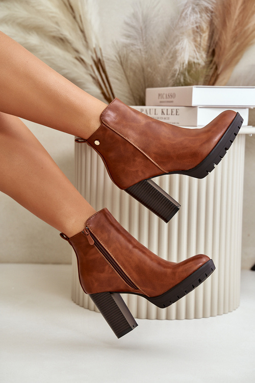 Dámské zimní botky na vysokém podpatku se zipem Camel Bioria